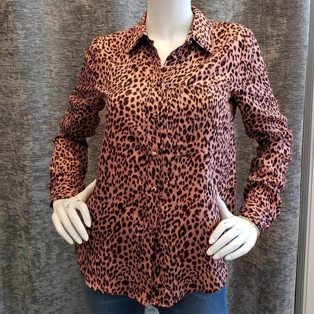 Leopard Pink Button Front Blouse